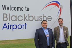 Left to right, Chris Gazzard Blackbushe Airport manager and Russell Halley general aviation regional sales manager UK Air BP