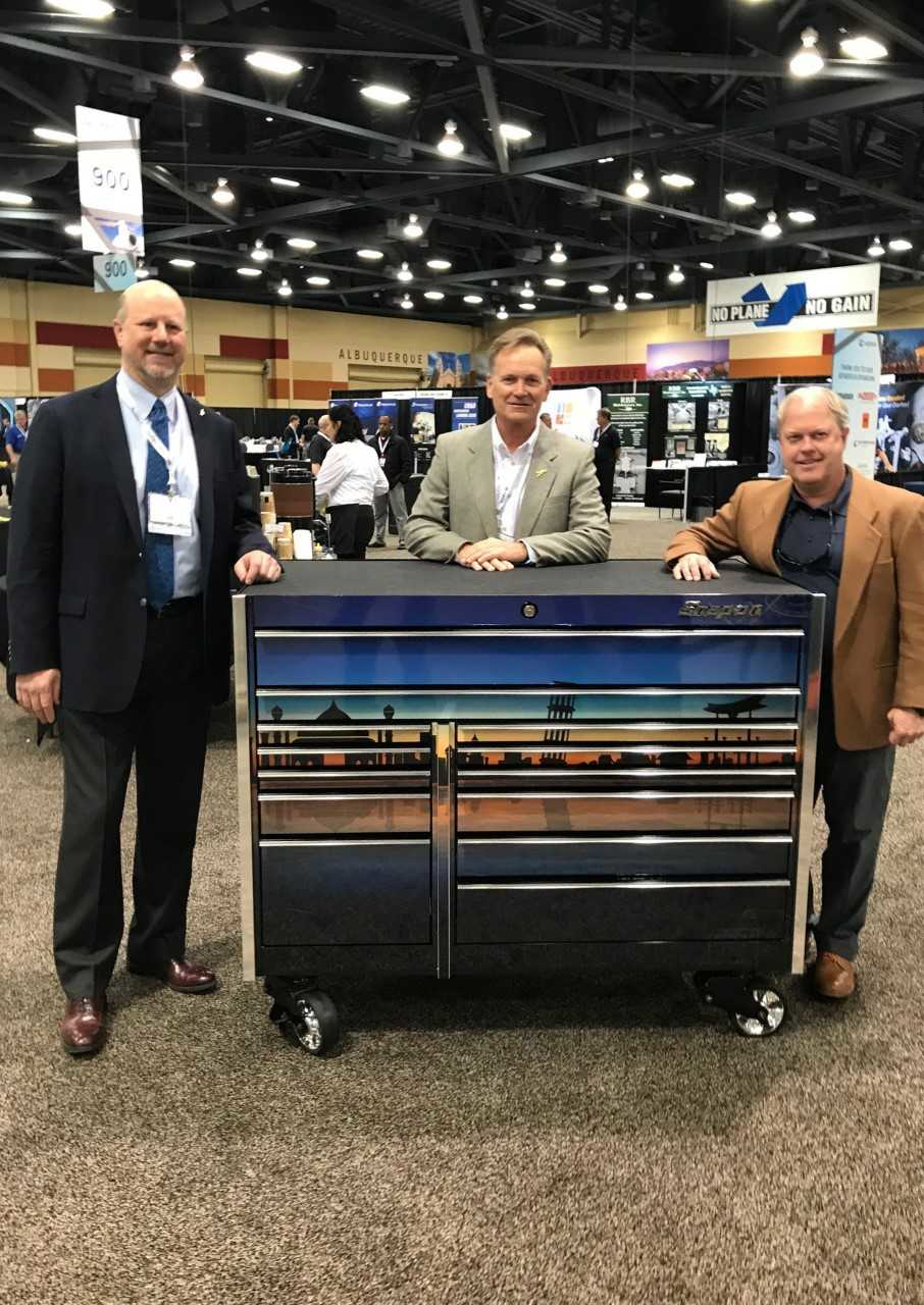 L-to-R: John Loh, senior director of customer experience, Dassault Falcon; Scott Steward, business development manager-Aerospace/Aviation, Snap-on Industrial; Todd Duncan, chairman, Duncan Aviation.