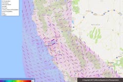 A display of the surface wind speed - from current conditions to an 18-hour forecast. A display of the surface wind speed - from current conditions to an 18-hour forecast.