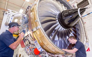 A Trent 700 engine on build at Rolls-Royce in Derby, UK.