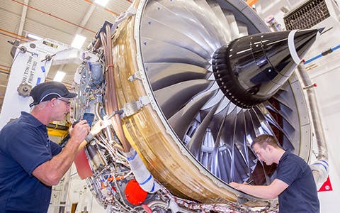 A Trent 700 engine on build at Rolls-Royce in Derby, UK.