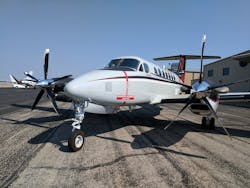 SNC’s test bed King Air 350ER at Blackhawk headquarters for XP67A engine+ upgrade certification. SNC’s test bed King Air 350ER at Blackhawk headquarters for XP67A engine+ upgrade certification.