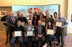 Los Angeles Board of Airport Commissioners member, Jeffery Daar, second from right, and recipients of the Friendly Flyer noise abatement awards given for flying friendly in 2017. Los Angeles Board of Airport Commissioners member, Jeffery Daar, second from right, and recipients of the Friendly Flyer noise abatement awards given for flying friendly in 2017.