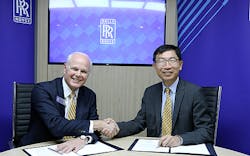 Tom Bell, Rolls-Royce President, Defence (left) and Mr Tan Peng Yam, Chief Executive, DSTA, signed an agreement for both organisations to partner on digital service solutions on 18 July 2018 at the Farnborough Airshow, UK Tom Bell, Rolls-Royce President, Defence (left) and Mr Tan Peng Yam, Chief Executive, DSTA, signed an agreement for both organisations to partner on digital service solutions on 18 July 2018 at the Farnborough Airshow, UK
