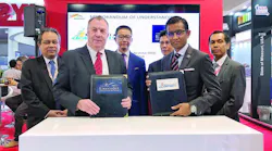 Front row: Graeme Duckworth, Executive Vice President MRO Services, Luxaviation Group, and Azil Mohamed, Chief Strategy Officer of Malaysian Airports. Back row: YBrs. Ir Dr Mohd Shahreen Zainooreen Madros, Chief Executive Officer, MATRAD; Dato' Azman Mahmud, Chief Executive Officer, MIDA; Shamsul Kamar Abu Samah, Head of NAICO; and Dato' Teng Chang Khim, Senior Executive Councillor of the State of Selangor.