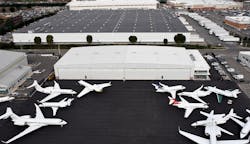 An aerial view of Meridian&rsquo;s new Hangar 12 at Teterboro Airport.