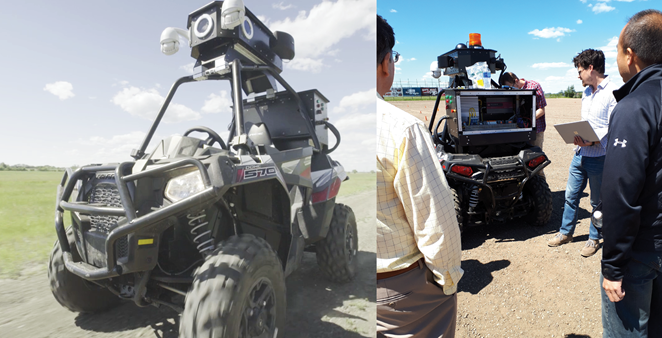 The new vehicle system includes navigation, path planning, obstacle avoidance, animal and human recognition, communication systems to airport security, geo-fencing, situational awareness and analysis and more.