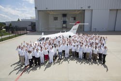 Honda Aircraft Company associates celebrate the delivery of the first HondaJet Elite. Honda Aircraft Company associates celebrate the delivery of the first HondaJet Elite.
