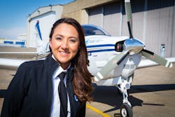 Shaesta Waiz, the youngest woman to fly solo around the world in a single-engine aircraft, will christen Goodyear's newest blimp, Wingfoot Three. Shaesta Waiz, the youngest woman to fly solo around the world in a single-engine aircraft, will christen Goodyear's newest blimp, Wingfoot Three.