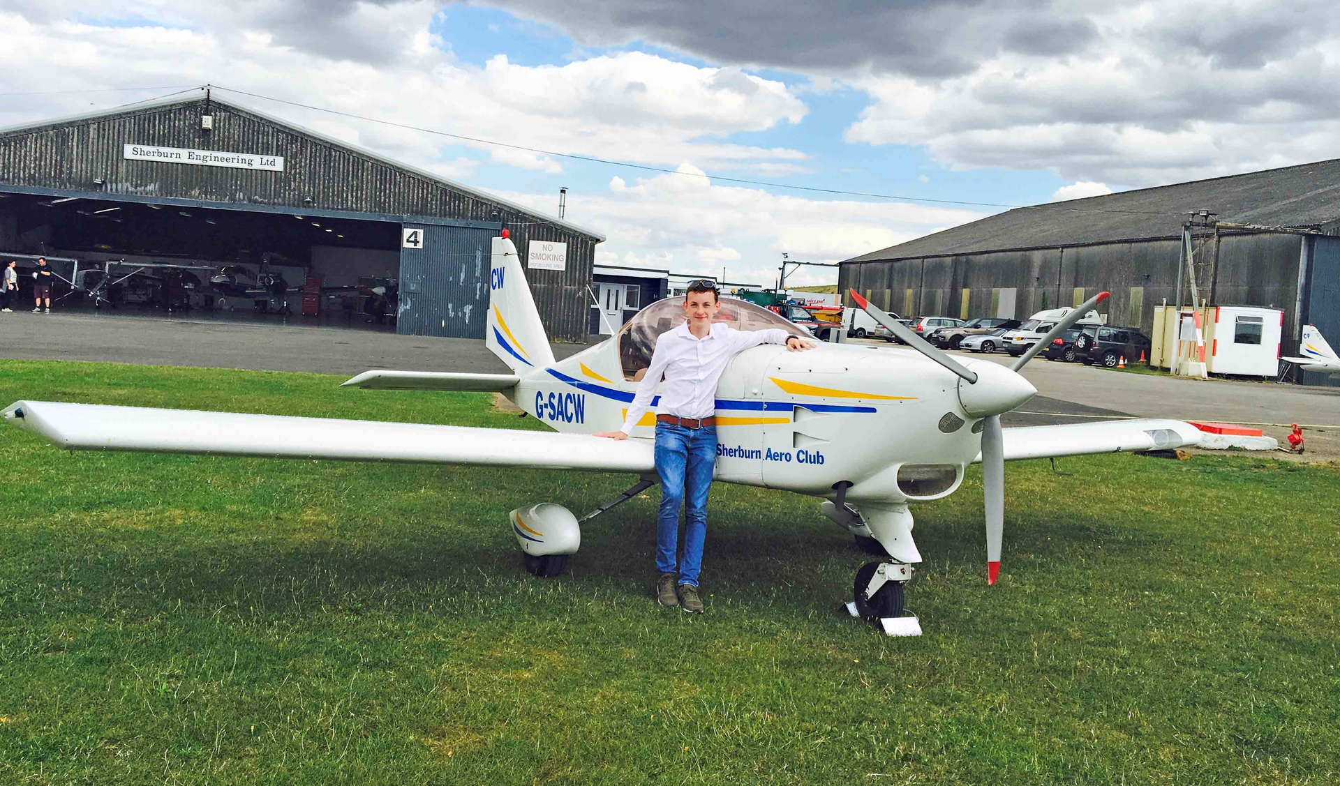 17-year-old Republic of Ireland student, Stephen Daly, preparing for flight at Sherburn Aero Club.