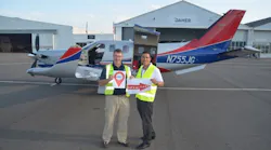 John Giddens, TBM owner, with Mark Diaz, Daher TBM director of sales, departed Tarbes-Lourdes-Pyrenees airport, destination New Delhi.