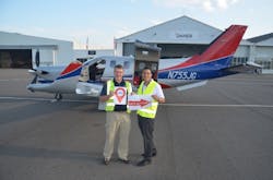 John Giddens, TBM owner, with Mark Diaz, Daher TBM director of sales, departed Tarbes-Lourdes-Pyrenees airport, destination New Delhi. John Giddens, TBM owner, with Mark Diaz, Daher TBM director of sales, departed Tarbes-Lourdes-Pyrenees airport, destination New Delhi.