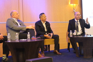 Pharma logistics expert Yoram Eshel (left), Rinzing Wangyal (centre), VP Planning North America, Worldwide Flight Services, and Niels van Namen (right), VP and Managing Director, Healthcare, Europe, UPS.