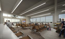 Connected to the Fentress-designed Terminal B on the south end, the budgeted $58 million facility will include five gates with passenger boarding bridges, a sixth gate position to be ground loaded, a 15,000-square-foot, 550-person hold room, and additional concession space.