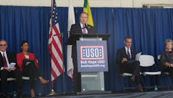 Bob Hope USO President Bob Kurkjian thanks donors and volunteers at Wednesday's grand opening. Bob Hope USO President Bob Kurkjian thanks donors and volunteers at Wednesday's grand opening.