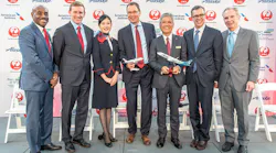 From left to right, Lance Lyttle, managing director, Sea-Tac Airport; Port of Seattle Commissioner Ryan Calkins; Chikako Endo, JAL; Brad Tilden, CEO Alaska Airlines; Tadashi Fujita, Ex. VP Japan Airlines; Joe Mohan, VP Alliances and Partnerships, American Airlines; Tom Norwalk, CEO Visit Seattle.