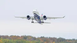 Delta Air Lines’ first A220-100 takes off from Mirabel, Québec.