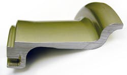 This is a side view of a section of a wheel showing the wheel bead seat profile. A section like this would be used to make a reference standard. This is a side view of a section of a wheel showing the wheel bead seat profile. A section like this would be used to make a reference standard.