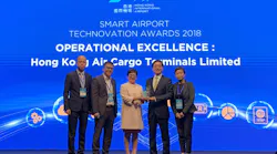 (From left) Hactl Senior Manager – Performance Enhancement, Eric Poon; General Manager - Operation Services, Paul Won; Finance Director, Amy Lam; Airport Authority Hong Kong, Chief Executive Officer, Fred Lam; and Hactl Executive Director, Cindy Ng.