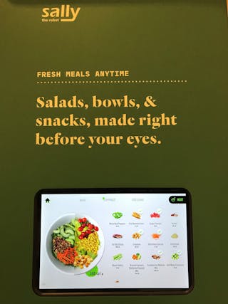 Sally, created by Silicon Valley-based food robotics company Chowbotics, offers thousands of custom meal and snack options from any combination of up to 22 ingredients.