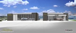Rendering of the new hangar due to open in mid-2019. Rendering of the new hangar due to open in mid-2019.
