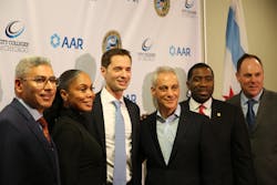 From left, City Colleges of Chicago Chancellor Juan Salgado; President of Olive-Harvey College Kimberly Hollingsworth; AAR President and CEO John Holmes; Mayor Rahm Emanuel; State Rep. Marcus Evans (33rd); and Ald. Matthew O’Shea (19th Ward). From left, City Colleges of Chicago Chancellor Juan Salgado; President of Olive-Harvey College Kimberly Hollingsworth; AAR President and CEO John Holmes; Mayor Rahm Emanuel; State Rep. Marcus Evans (33rd); and Ald. Matthew O’Shea (19th Ward).