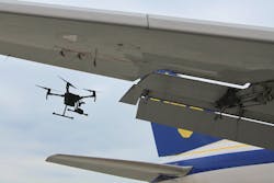 Drone-assisted aircraft inspection trial. Drone-assisted aircraft inspection trial.