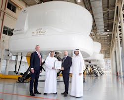 Tony Douglas, Group Chief Executive Officer, Etihad Aviation Group with H.E. Hamad Abdulla Al Shamsi, Vice Chairman Etihad Aviation Group Board of Directors, Capt. Paolo La Cava, Director & Accountable Manager, Etihad Aviation Training and Mohammad Al Bulooki, Chief Operating Officer, Etihad Aviation Group announcing the EASA certification at the impressive simulator facility in Abu Dhabi. Tony Douglas, Group Chief Executive Officer, Etihad Aviation Group with H.E. Hamad Abdulla Al Shamsi, Vice Chairman Etihad Aviation Group Board of Directors, Capt. Paolo La Cava, Director & Accountable Manager, Etihad Aviation Training and Mohammad Al Bulooki, Chief Operating Officer, Etihad Aviation Group announcing the EASA certification at the impressive simulator facility in Abu Dhabi.