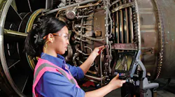 Inspecting a jet engine with a videoscope.