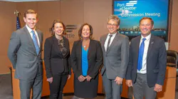 From left to right, Commissioner Ryan Calkins, Commissioner Courtney Gregoire, Commission President Stephanie Bowman, Commission Vice-President Fred Felleman, and Commission Secretary Peter Steinbrueck.