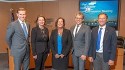 From left to right, Commissioner Ryan Calkins, Commissioner Courtney Gregoire, Commission President Stephanie Bowman, Commission Vice-President Fred Felleman, and Commission Secretary Peter Steinbrueck. From left to right, Commissioner Ryan Calkins, Commissioner Courtney Gregoire, Commission President Stephanie Bowman, Commission Vice-President Fred Felleman, and Commission Secretary Peter Steinbrueck.