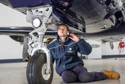 A young engineer at work at BBGA member company Oriens Aviation Pilatus Service Center at London Biggin Hill Airport.