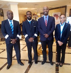 Dawit Lemma, Krimson MD (second from right), welcomes the crew of Bestfly, Krimson's 150th flight. Dawit Lemma, Krimson MD (second from right), welcomes the crew of Bestfly, Krimson's 150th flight.