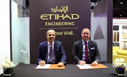 Abdul Khaliq Saeed, Chief Executive Officer, Etihad Airways Engineering and Terry Stone, Managing Director and Head of Sales and Support EMEA, Satair signed a MoU at MRO Middle East for supply chain solutions for worldwide aircraft parts availability Abdul Khaliq Saeed, Chief Executive Officer, Etihad Airways Engineering and Terry Stone, Managing Director and Head of Sales and Support EMEA, Satair signed a MoU at MRO Middle East for supply chain solutions for worldwide aircraft parts availability