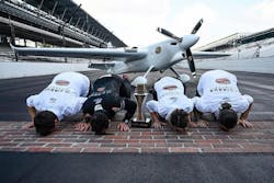 Mike Goulian and Team &apos;Kiss the Bricks&apos; at Indianapolis Motor Speedway Where They Won in 2018.