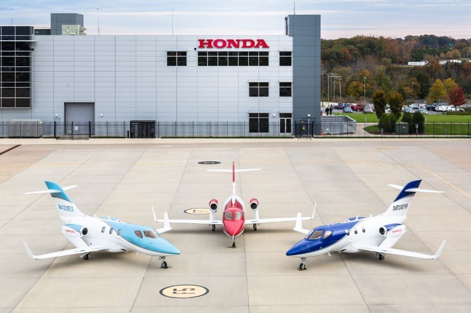 The HondaJet Elite, original HondaJet and HondaJet APMG pictured at Honda Aircraft Company's headquarters in Greensboro, NC.
