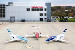 The HondaJet Elite, original HondaJet and HondaJet APMG pictured at Honda Aircraft Company's headquarters in Greensboro, NC. The HondaJet Elite, original HondaJet and HondaJet APMG pictured at Honda Aircraft Company's headquarters in Greensboro, NC.