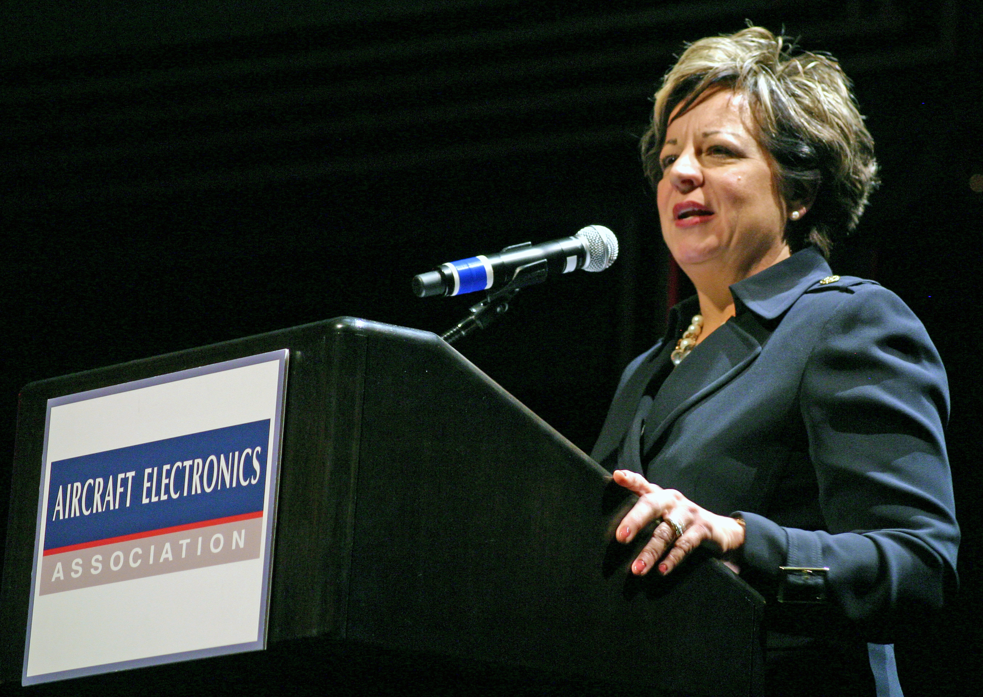 Paula Derks addresses the attendees at one of the highly-popular AEA Conventions.