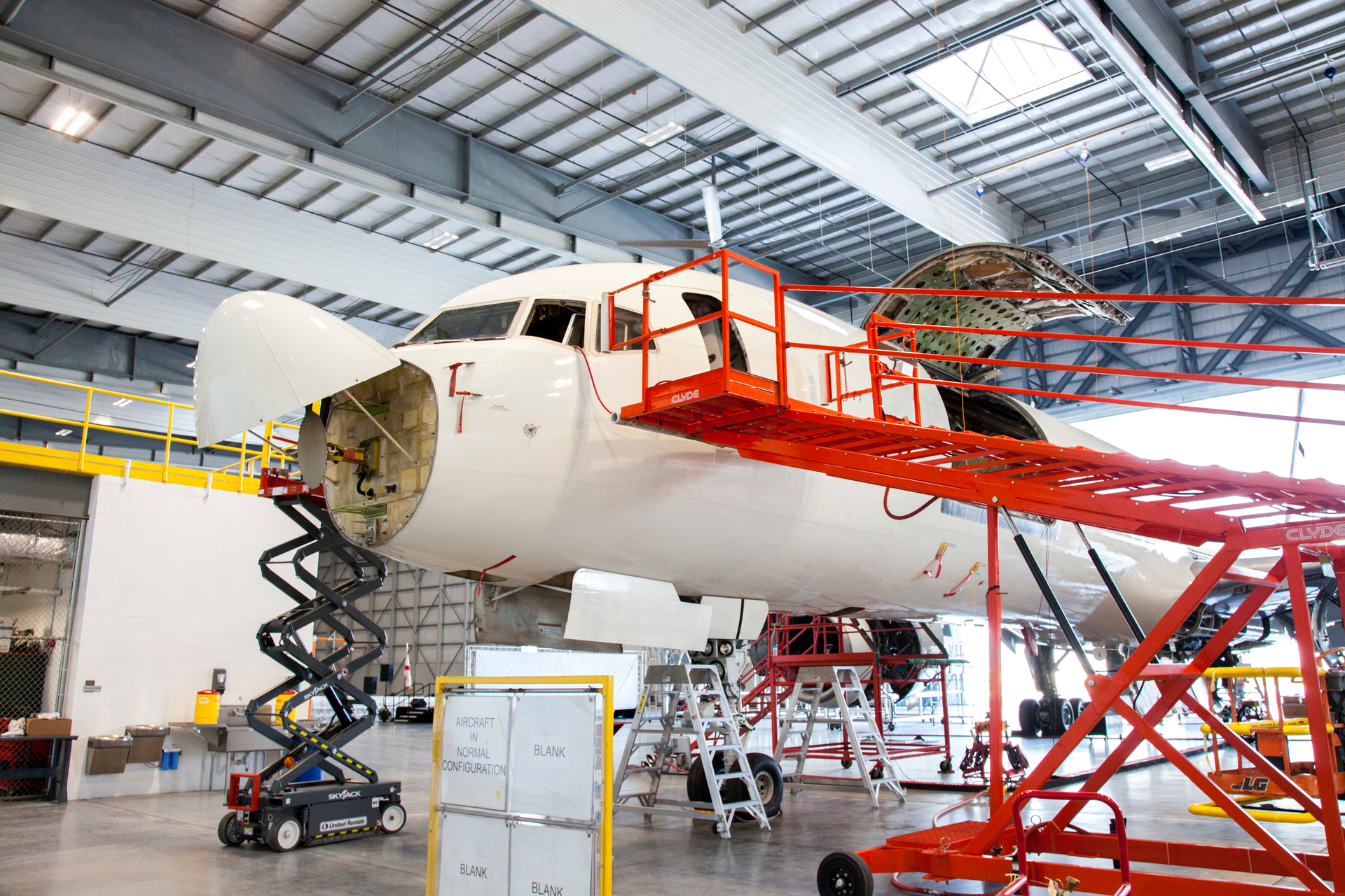 Aircraft being worked at Pensacola, FL, ST Engineering Aerospace facility.