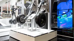 Liebherr displays the landing gear system of the AW189 helicopter at Aero India.