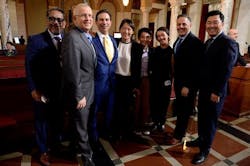 Commissioner Nicholas P. Roxborough (third from the left) is joined by his family and City Council members Cedillo, Bonin, Buscaino and Ryu (left to right) after today's vote to approve his appointment to the Board of Airport Commissioners. Commissioner Nicholas P. Roxborough (third from the left) is joined by his family and City Council members Cedillo, Bonin, Buscaino and Ryu (left to right) after today's vote to approve his appointment to the Board of Airport Commissioners.