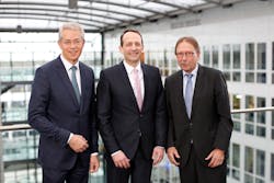 From left to right: CEO Dr. Stefan Schulte, Dr. Pierre Dominique Pruemm, future executive board member, and supervisory board chairman Karlheinz Weimar. From left to right: CEO Dr. Stefan Schulte, Dr. Pierre Dominique Pruemm, future executive board member, and supervisory board chairman Karlheinz Weimar.
