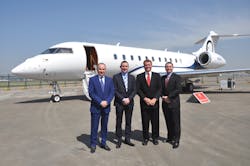 ABACE 2019 (April 15): Michel Coulomb, Co-Owner and CEO, Elit’Avia; Nick Houseman, Co-Owner and Board Member, Elit’Avia; Phil Mulacek, Chairman, OJets and Marc Vinson, Treasurer, OJets. ABACE 2019 (April 15): Michel Coulomb, Co-Owner and CEO, Elit’Avia; Nick Houseman, Co-Owner and Board Member, Elit’Avia; Phil Mulacek, Chairman, OJets and Marc Vinson, Treasurer, OJets.