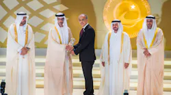 His Highness Sheikh Hamed bin Zayed Al Nahyan, Chairman of Abu Dhabi Crown Prince Court presents the Sheikh Khalifa Excellence Award to Abdul Khaliq Saeed, Etihad Airways Engineering Chief Executive Officer