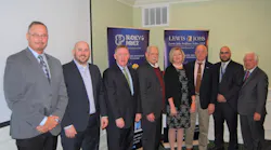 Shelley LaRose-Arken (fourth from right), Commissioner, Long Island MacArthur Airport, was the guest speaker at the LIMBA (Long Island Metro Business Action) meeting on March 29 at the Courtyard by Marriott in Ronkonkoma. Also pictured (left to right): Fin B. Bonset, C.M., Director of Aviation Services, VHB Engineering; J. Carlos Vargas, RLA CLARB ISA, Landscape Architect, VHB Engineering; Robert W. Doyle, Jr., Partner, Lewis Johs Avallone Aviles, LLP; Ernie Fazio, Chairman, LIMBA; Ken Nevor, Member, LIMBA; Rob Schneider, Deputy Commissioner, Long Island MacArthur Airport; and Bill Miller, Treasurer, LIMBA. VHB Engineering was the event’s sponsor and Lewis Johs is the annual LIMBA sponsor.