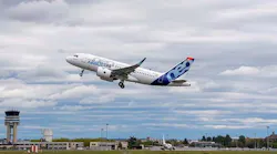The A319neo prototype takes off from Toulouse with its new P&W GTF engines.