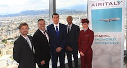 Los Angeles City Council member and Chair of Trade, Travel and Tourism Committee Joe Buscaino, Air Italy Chief Operating Officer and Los Angeles World Airports Chief Operating Officer Samson Mengitsu with Air Italy Chief Operating Officer Rossen Dimitrov and cabin crew members celebrating the launch of the new LAX to MXP route. Los Angeles City Council member and Chair of Trade, Travel and Tourism Committee Joe Buscaino, Air Italy Chief Operating Officer and Los Angeles World Airports Chief Operating Officer Samson Mengitsu with Air Italy Chief Operating Officer Rossen Dimitrov and cabin crew members celebrating the launch of the new LAX to MXP route.