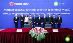 From left to right, Holden Han: China JV&BD Manager, Air BP; Alan Wilson: China Strategic Project Director, Air BP;Bella Young: China Cluster Manager, Air BP; Xiaoping Yang, Chairman and President, BP China; Jon Platt: CEO, Air BP; Zhou Qiang: Chairman, CNAF; Xi Zhengping: General Manager, CNAF; Gong Feng: Deputy GM, CNAF; Liu Wenquan: GM of Planning and Development Department, CNAF; Shi Haiping: Executive Director, CNAF GA Development Company Ltd From left to right, Holden Han: China JV&BD Manager, Air BP; Alan Wilson: China Strategic Project Director, Air BP;Bella Young: China Cluster Manager, Air BP; Xiaoping Yang, Chairman and President, BP China; Jon Platt: CEO, Air BP; Zhou Qiang: Chairman, CNAF; Xi Zhengping: General Manager, CNAF; Gong Feng: Deputy GM, CNAF; Liu Wenquan: GM of Planning and Development Department, CNAF; Shi Haiping: Executive Director, CNAF GA Development Company Ltd