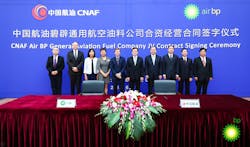 From left to right, Holden Han: China JV&amp;BD Manager, Air BP; Alan Wilson: China Strategic Project Director, Air BP;Bella Young: China Cluster Manager, Air BP; Xiaoping Yang, Chairman and President, BP China; Jon Platt: CEO, Air BP; Zhou Qiang: Chairman, CNAF; Xi Zhengping: General Manager, CNAF; Gong Feng: Deputy GM, CNAF; Liu Wenquan: GM of Planning and Development Department, CNAF; Shi Haiping: Executive Director, CNAF GA Development Company Ltd