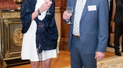 Dr Valentina Moise and Mark Pegler attending the Queen&rsquo;s Award for Enterprise reception at Buckingham Palace.